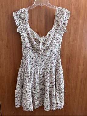 Glamaker Floral Ruffle Tie-Front Sundress in Cream and Pink